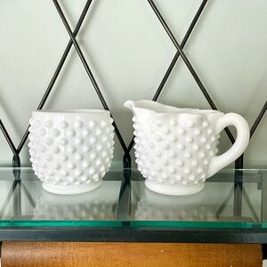 Fenton Glass•Mid-Century Vintage•Petite Hobnail Milk Glass Sugar and Creamer Set